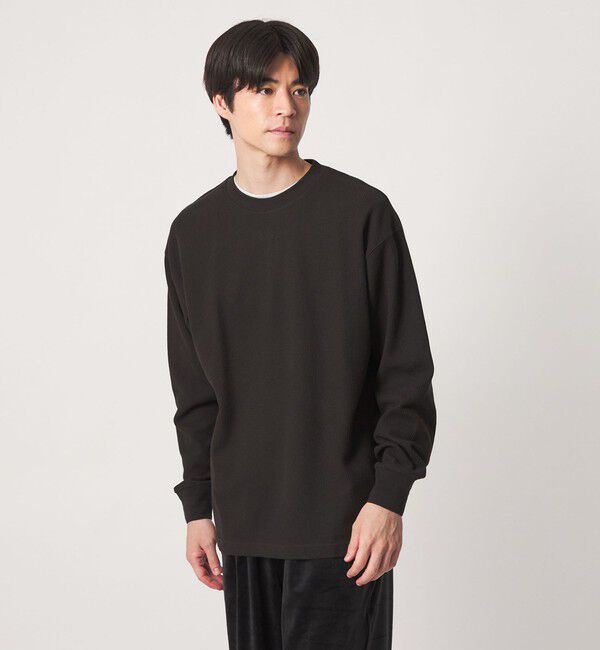 UNITED ARROWS green label relaxing「ワッフル クルーネック 長袖 Tシャツ カットソー」|Tシャツ・カットソー|BLACK