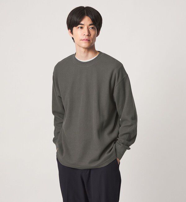 UNITED ARROWS green label relaxing「ワッフル クルーネック 長袖 Tシャツ カットソー」|Tシャツ・カットソー|DK.GREEN