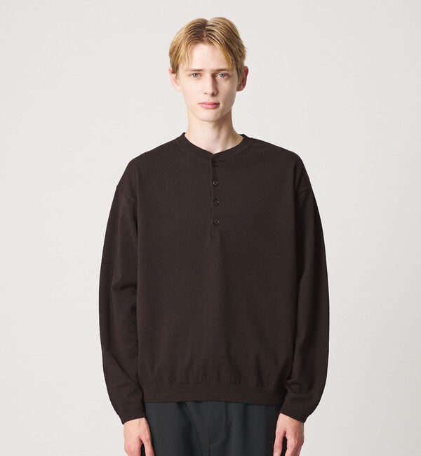 BEAUTY&YOUTH UNITED ARROWS「KNITEE フェザー コットン ヘンリーネック ニット Tシャツ ウォッシャブル」|ニット・セーター|