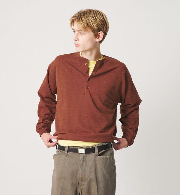 BEAUTY&YOUTH UNITED ARROWS「KNITEE フェザー コットン ヘンリーネック ニット Tシャツ ウォッシャブル」|ニット・セーター|