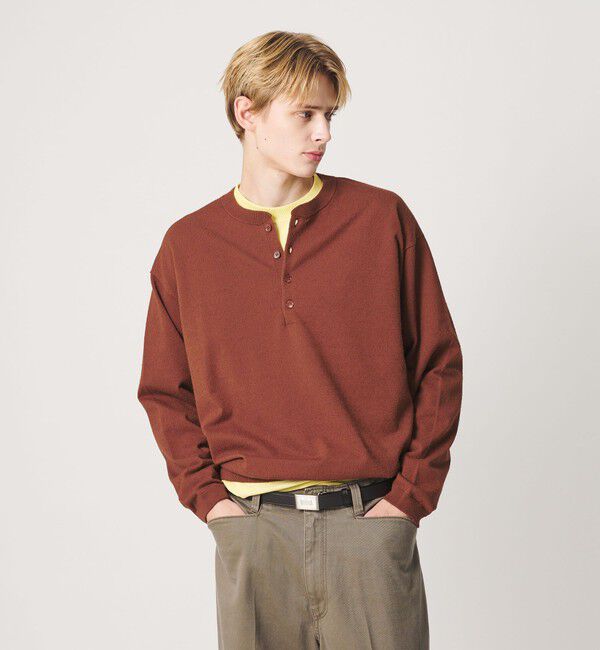 BEAUTY&YOUTH UNITED ARROWS「KNITEE フェザー コットン ヘンリーネック ニット Tシャツ ウォッシャブル」|ニット・セーター|