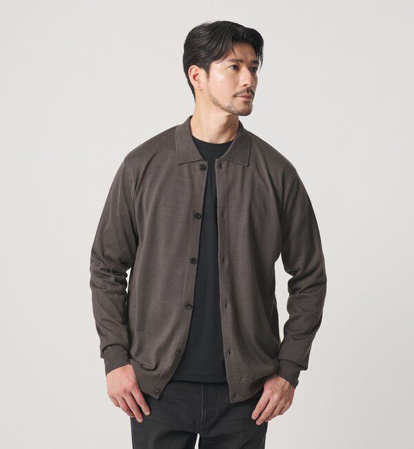 BEAUTY&YOUTH UNITED ARROWS「【WEB限定 WARDROBE SMART】マシーンウォッシャブル ウールミックス ポロカラーニット ジャケット」|カーディガン|DK.GRAY
