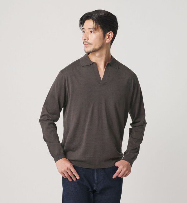 BEAUTY&YOUTH UNITED ARROWS「【WEB限定 WARDROBE SMART】マシーンウォッシャブル ウールミックス スキッパー ニット」|ニット・セーター|DK.GRAY