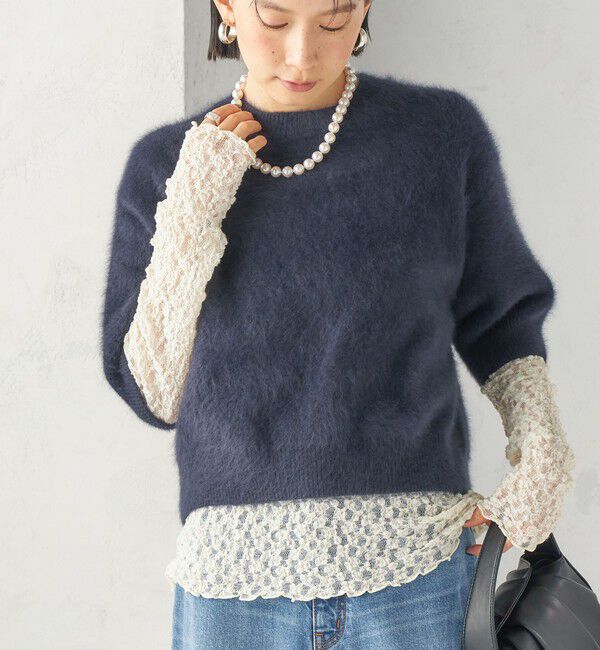 SHIPS for women「《予約》杢 フォックス カシミヤ 半袖 プルオーバー」|ニット・セーター|ネイビー