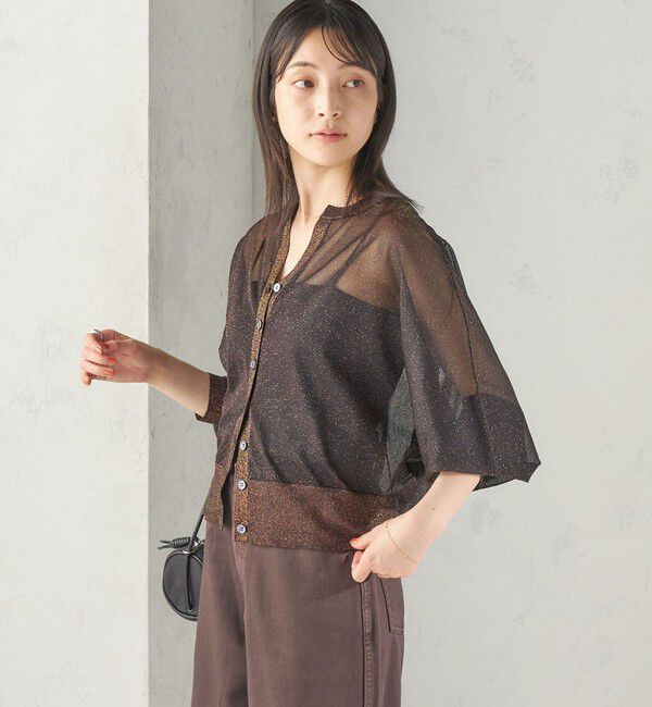 SHIPS for women「〈手洗い可能〉ラメ シアー キーネック ドルマン カーディガン」|カーディガン|