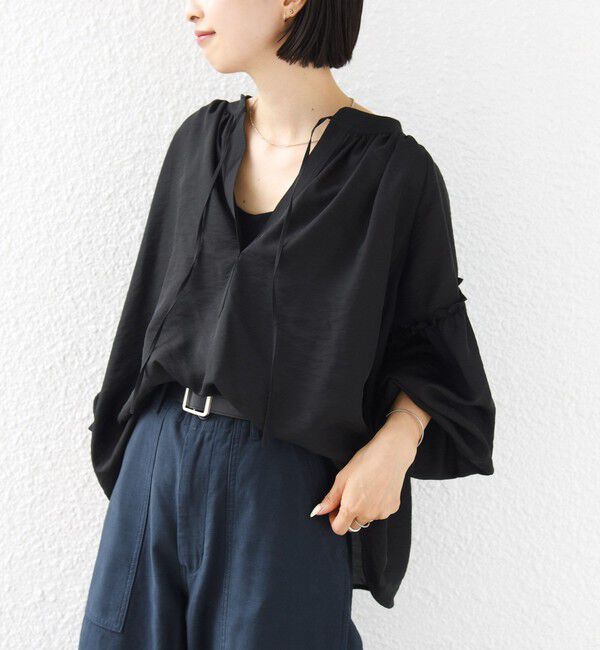 SHIPS for women「〈手洗い可能〉シアー タンブラー 袖 フリル スキッパー ブラウス」|シャツ・ブラウス|