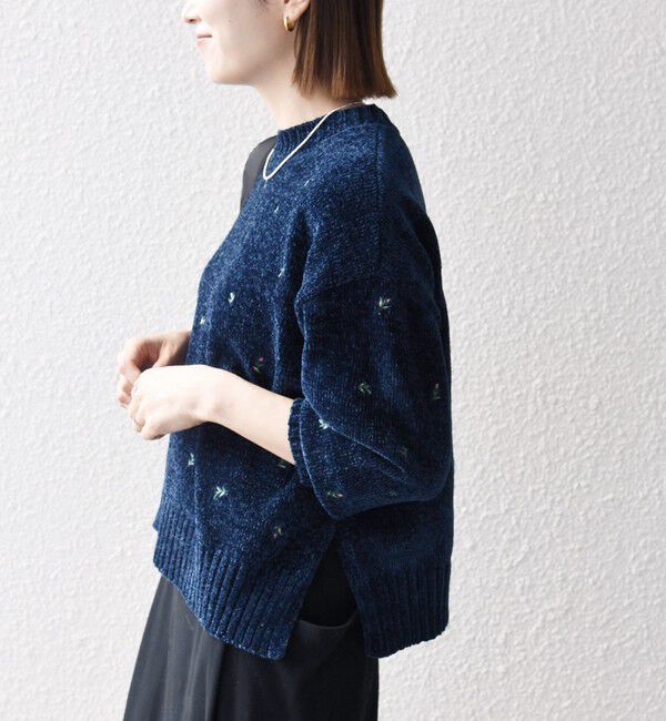 SHIPS any「《予約》〈手洗い可能〉フラワー 刺繍 クルーネック プルオーバー」|ニット・セーター|