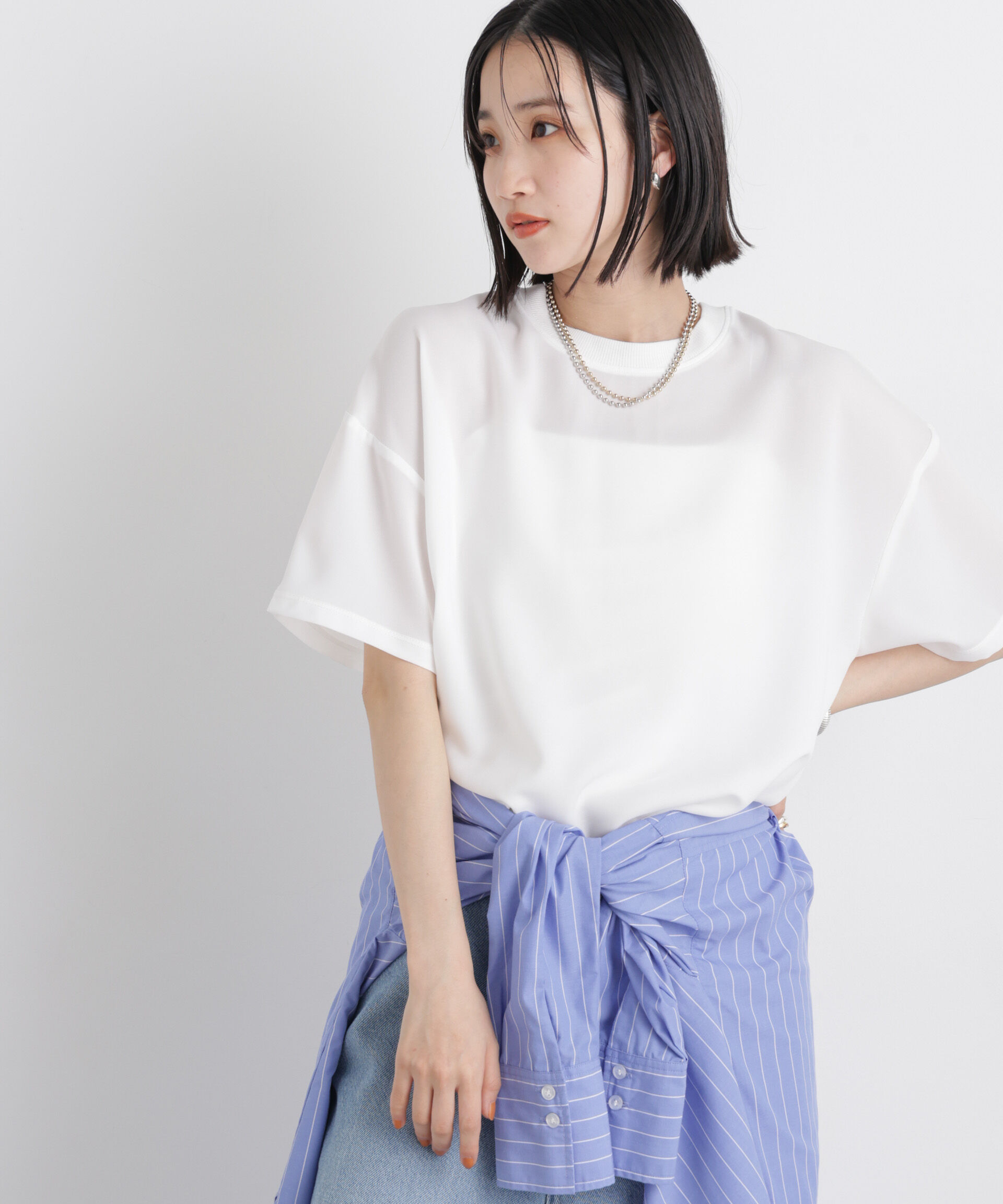 NANO universe「カットジョーゼットラウンドヘムTブラウス」|Tシャツ・カットソー|