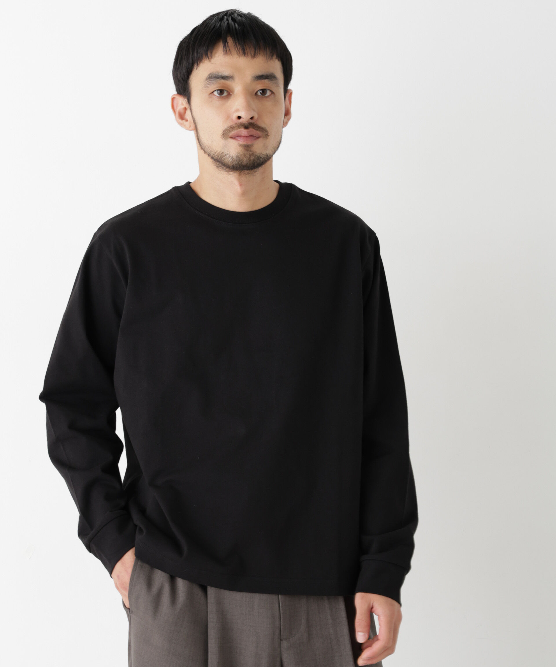 NANO universe「WEB限定/度詰めプレーティングクロップドTシャツ長袖」|Tシャツ・カットソー|