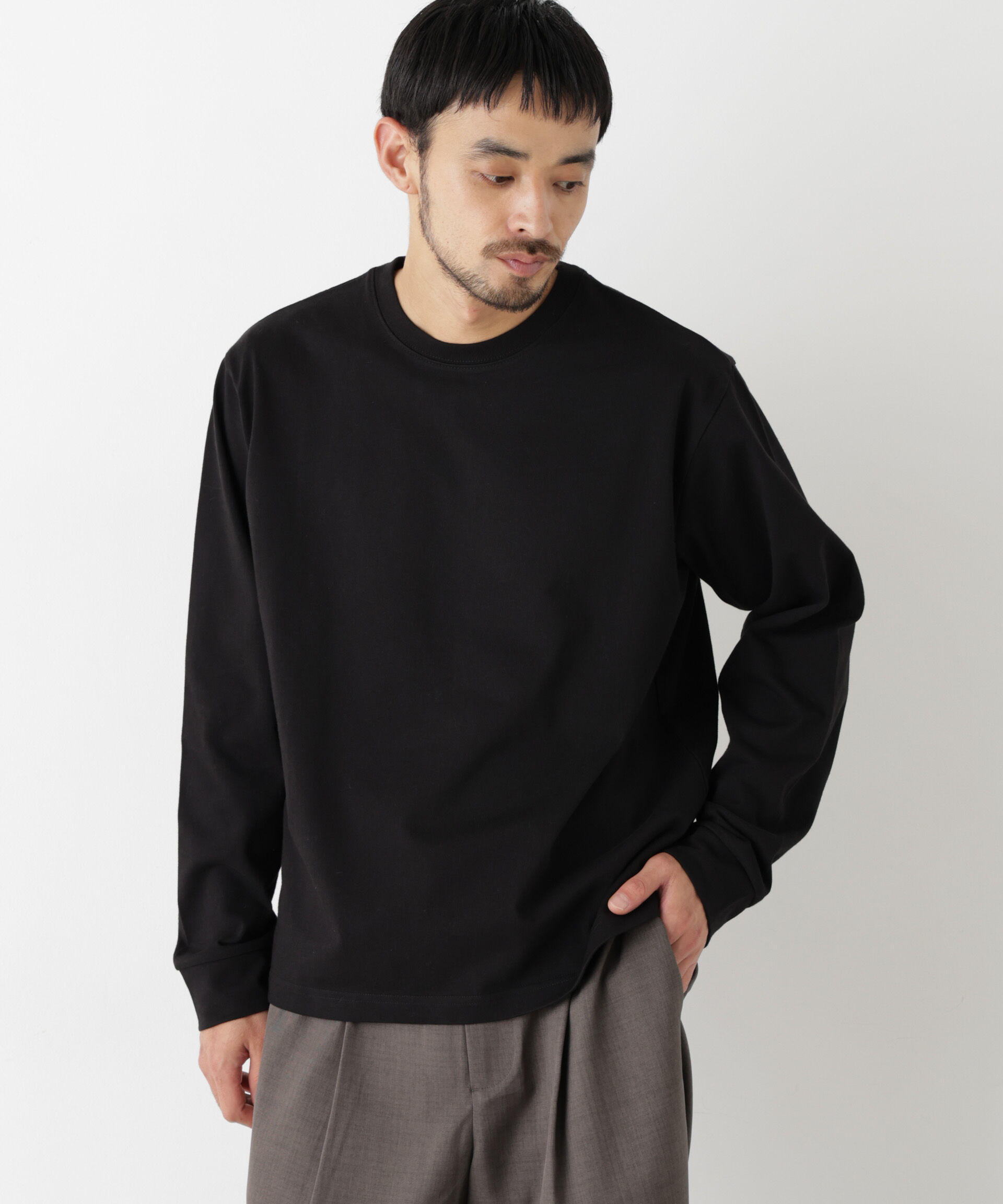 NANO universe「WEB限定/度詰めプレーティングクロップドTシャツ長袖」|Tシャツ・カットソー|