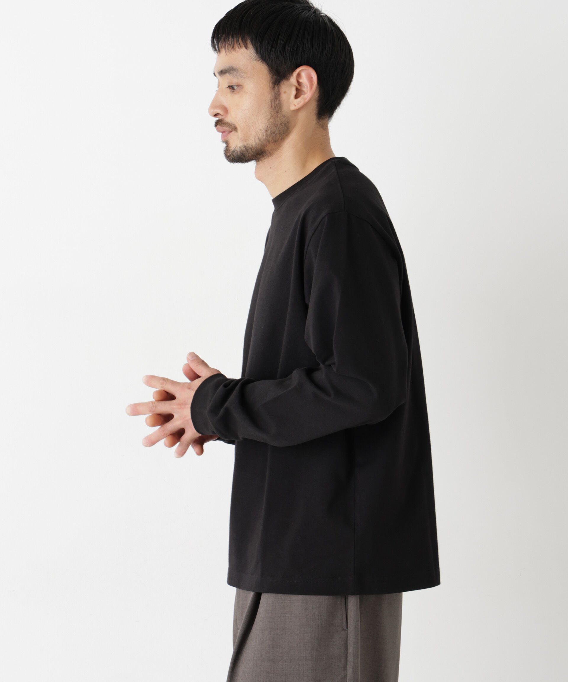 NANO universe「WEB限定/度詰めプレーティングクロップドTシャツ長袖」|Tシャツ・カットソー|