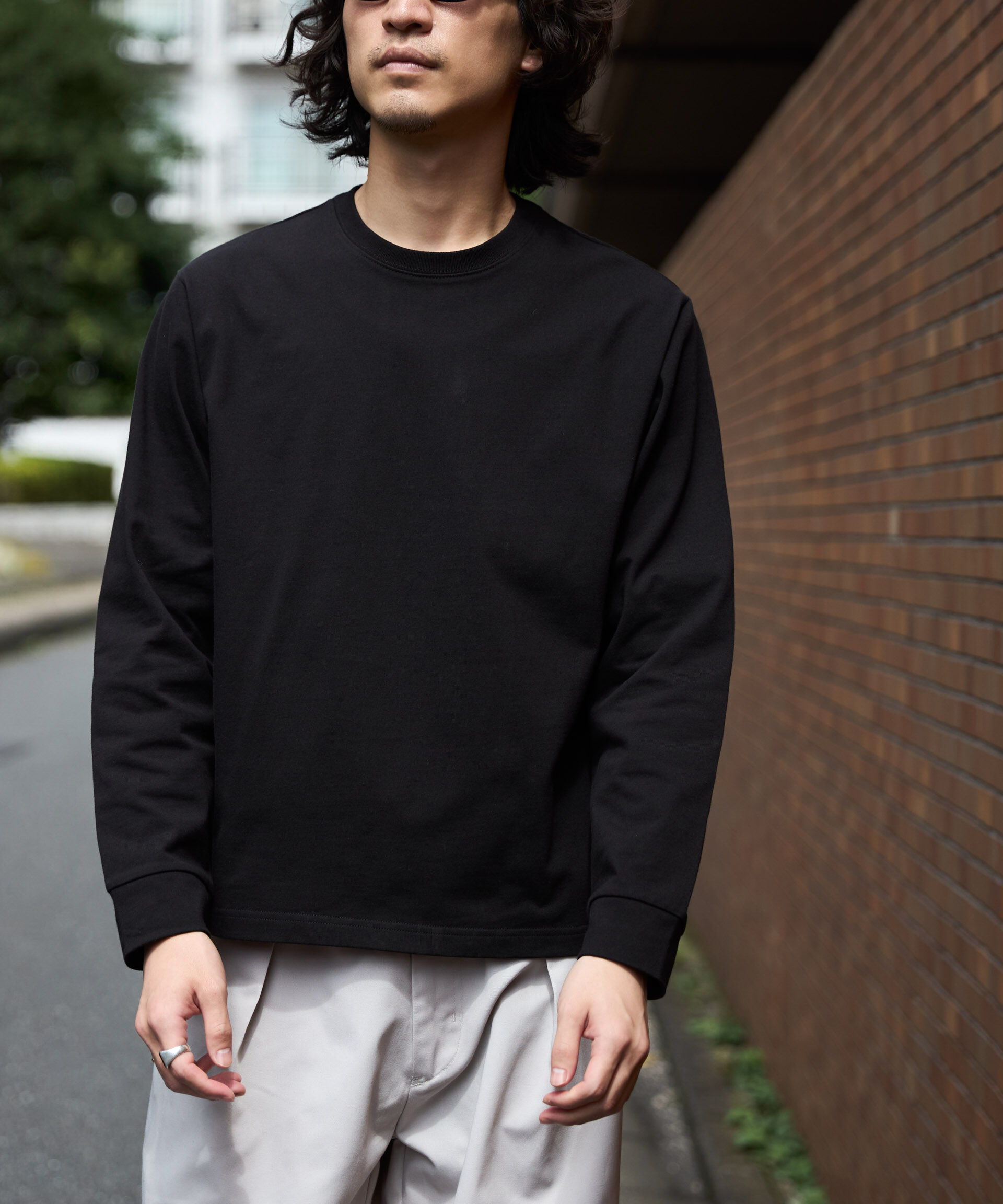 NANO universe「WEB限定/度詰めプレーティングクロップドTシャツ長袖」|Tシャツ・カットソー|