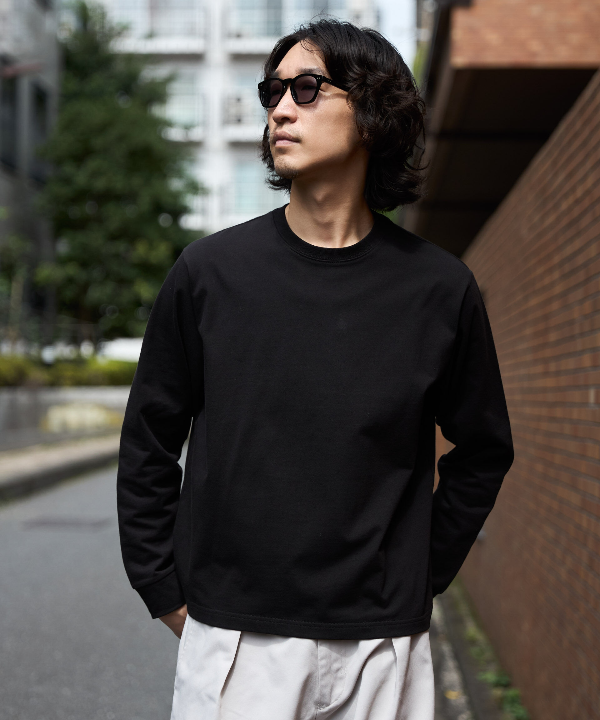 NANO universe「WEB限定/度詰めプレーティングクロップドTシャツ長袖」|Tシャツ・カットソー|