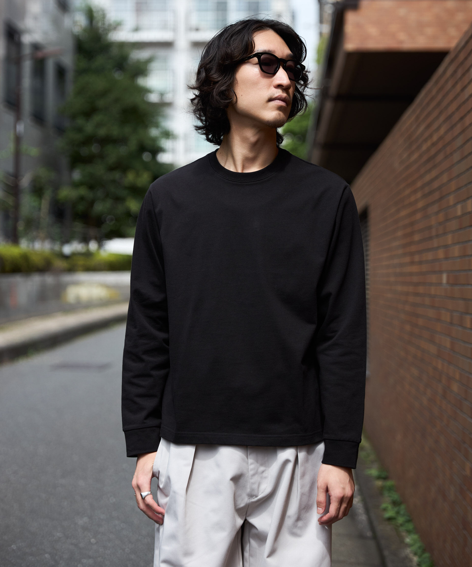 NANO universe「WEB限定/度詰めプレーティングクロップドTシャツ長袖」|Tシャツ・カットソー|
