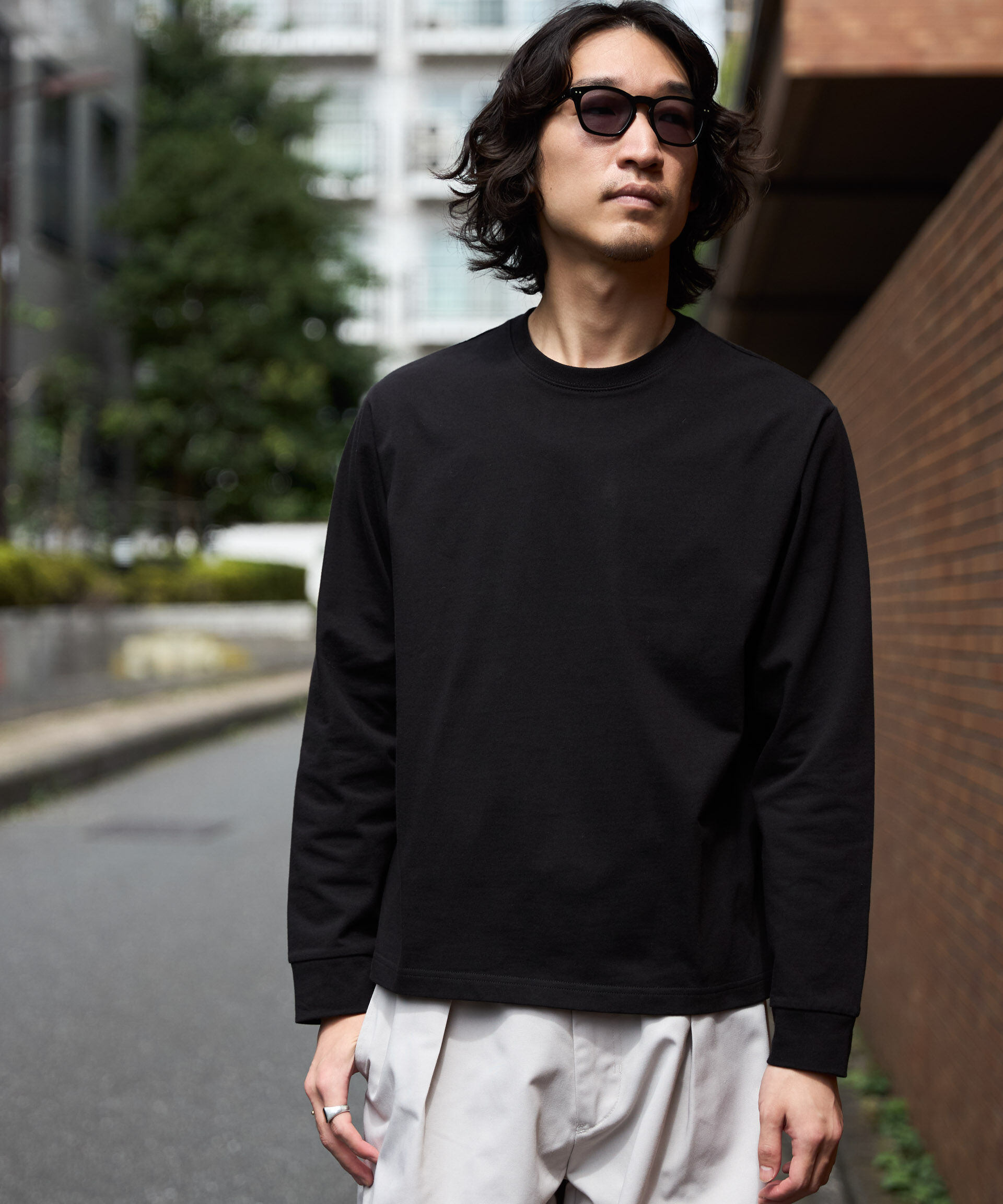 NANO universe「WEB限定/度詰めプレーティングクロップドTシャツ長袖」|Tシャツ・カットソー|