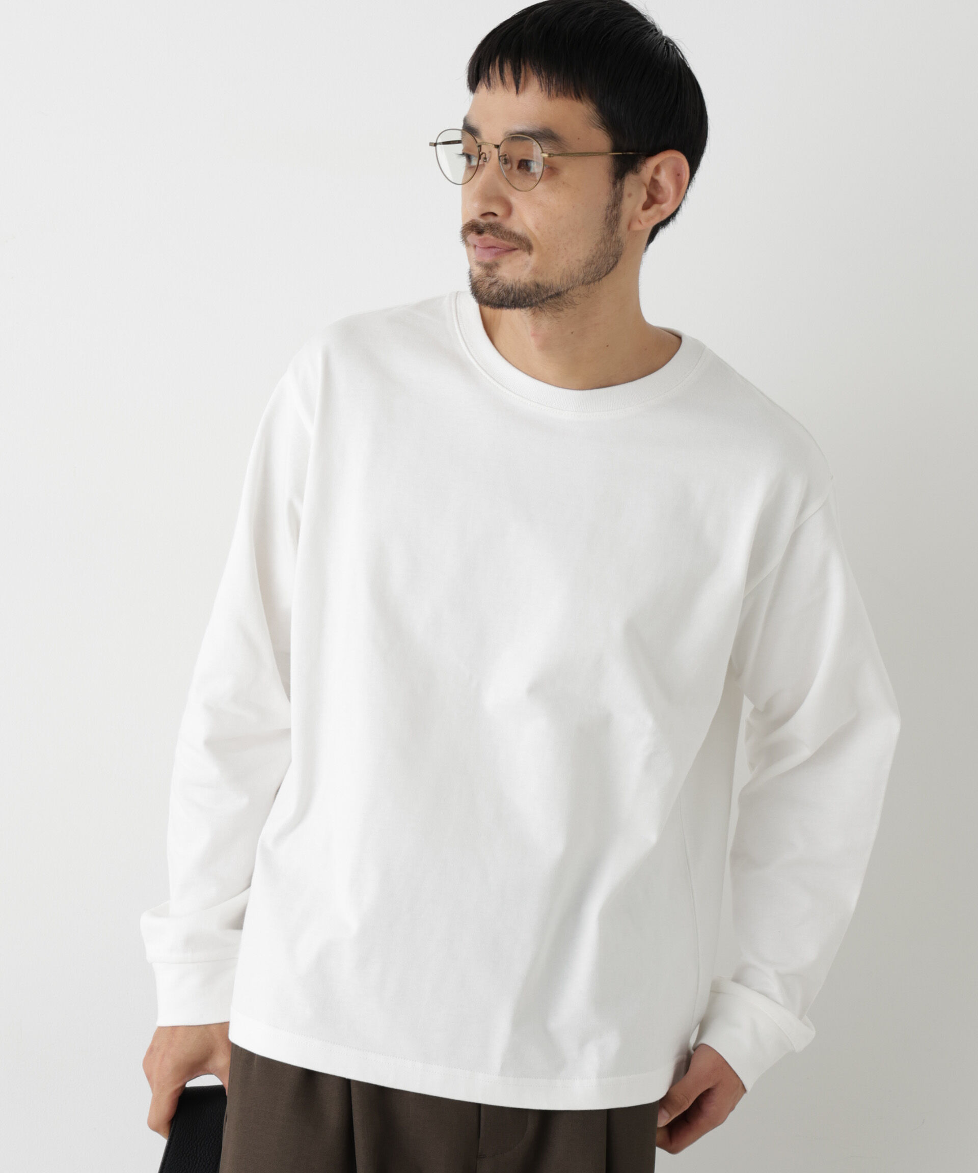 NANO universe「WEB限定/度詰めプレーティングクロップドTシャツ長袖」|Tシャツ・カットソー|