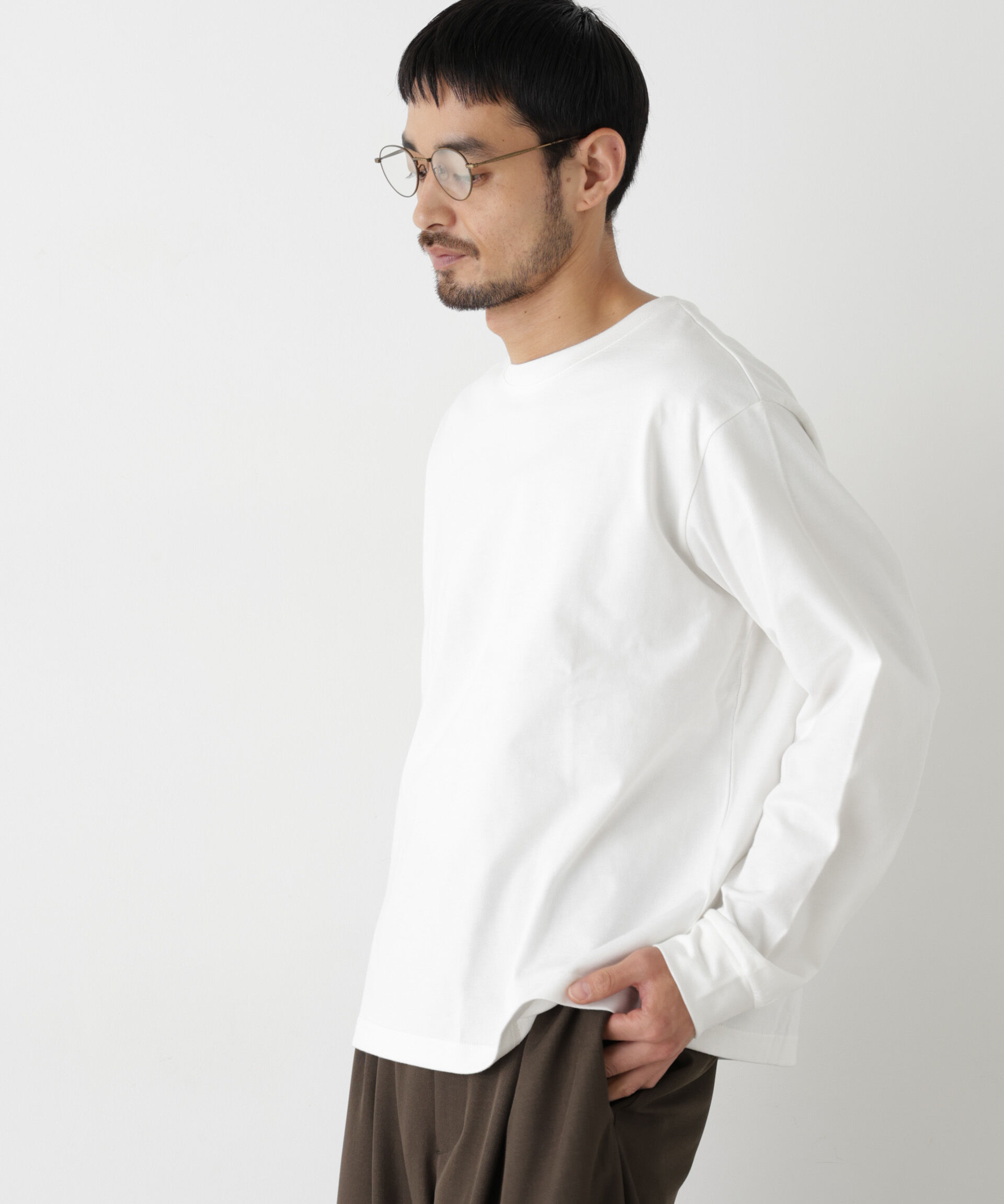 NANO universe「WEB限定/度詰めプレーティングクロップドTシャツ長袖」|Tシャツ・カットソー|