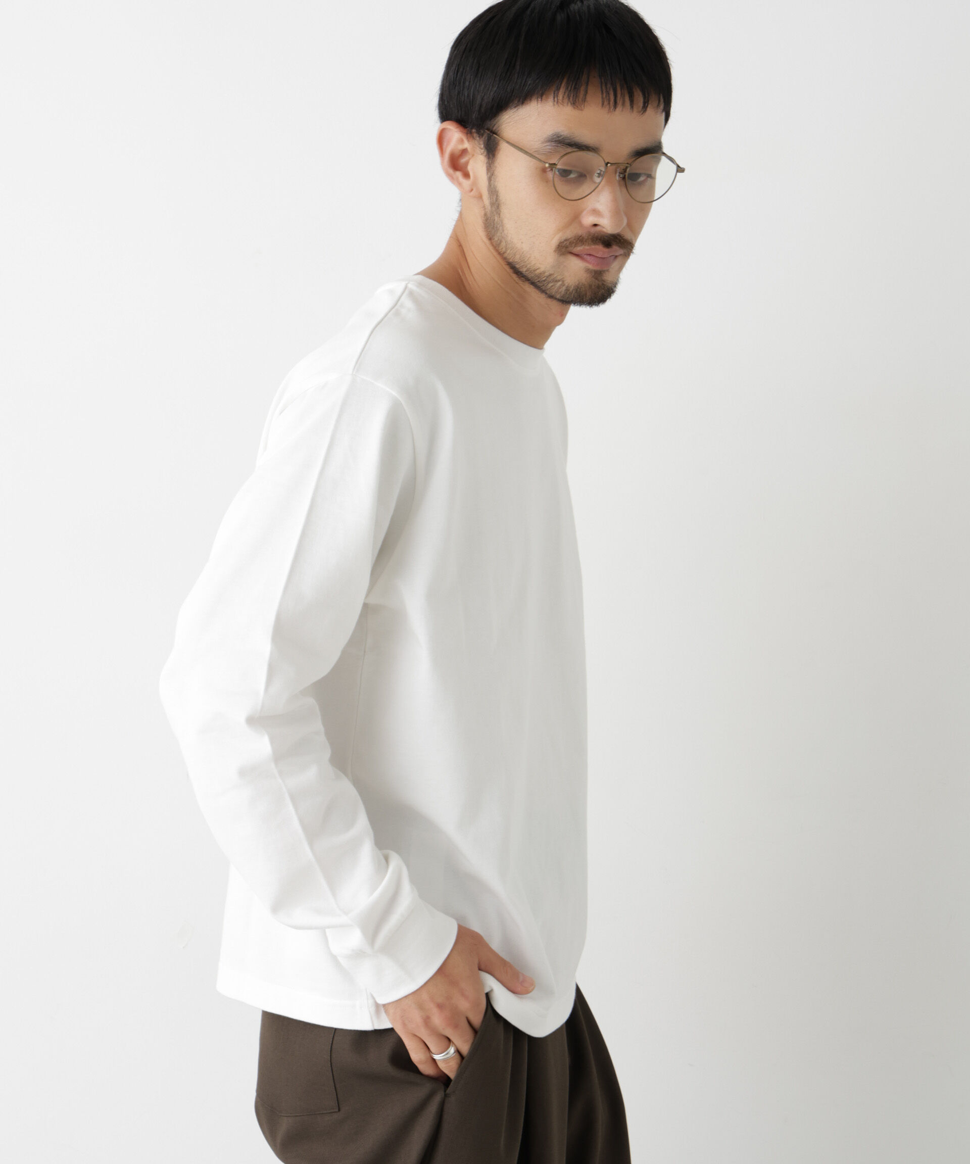 NANO universe「WEB限定/度詰めプレーティングクロップドTシャツ長袖」|Tシャツ・カットソー|