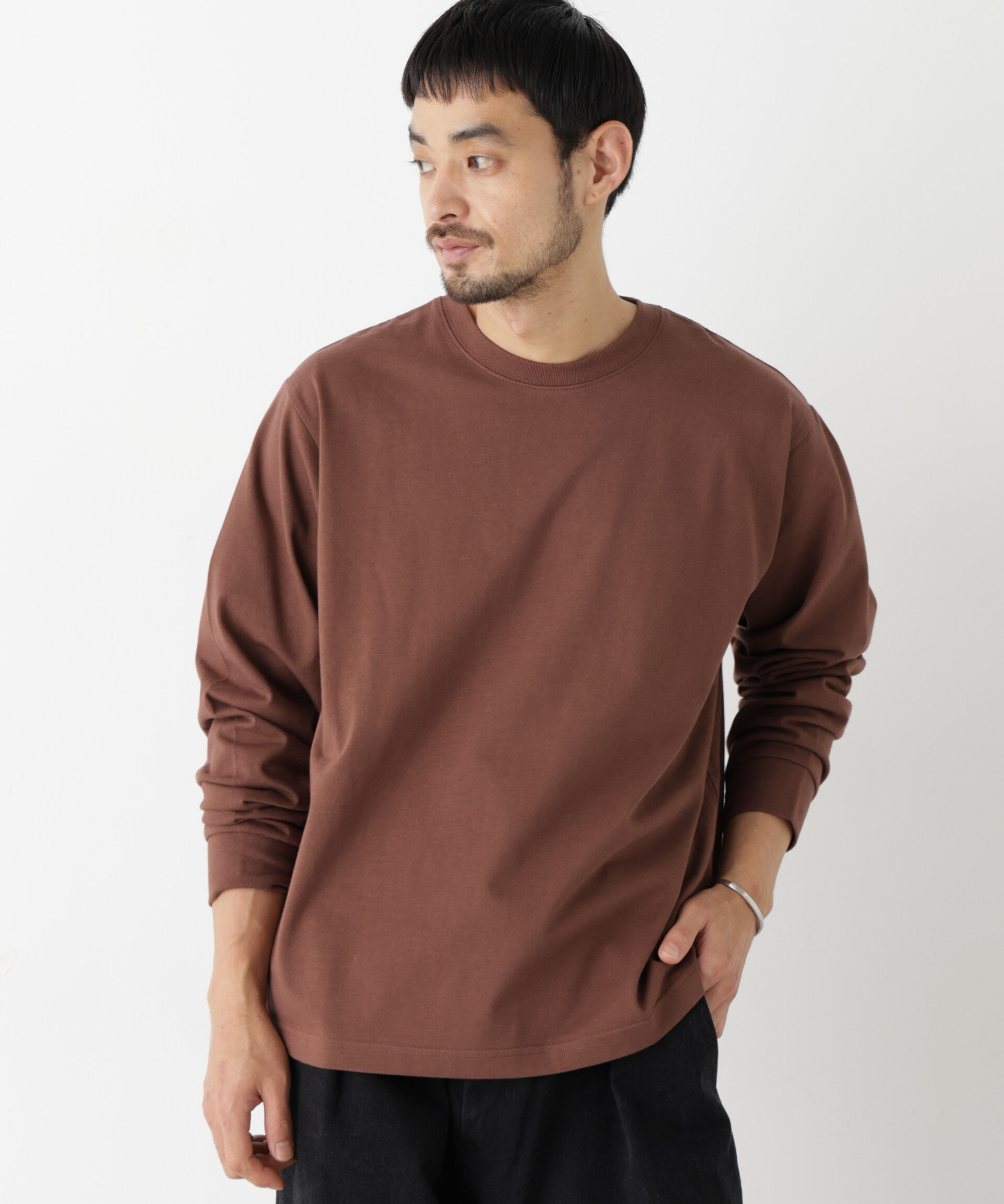 NANO universe「WEB限定/度詰めプレーティングクロップドTシャツ長袖」|Tシャツ・カットソー|