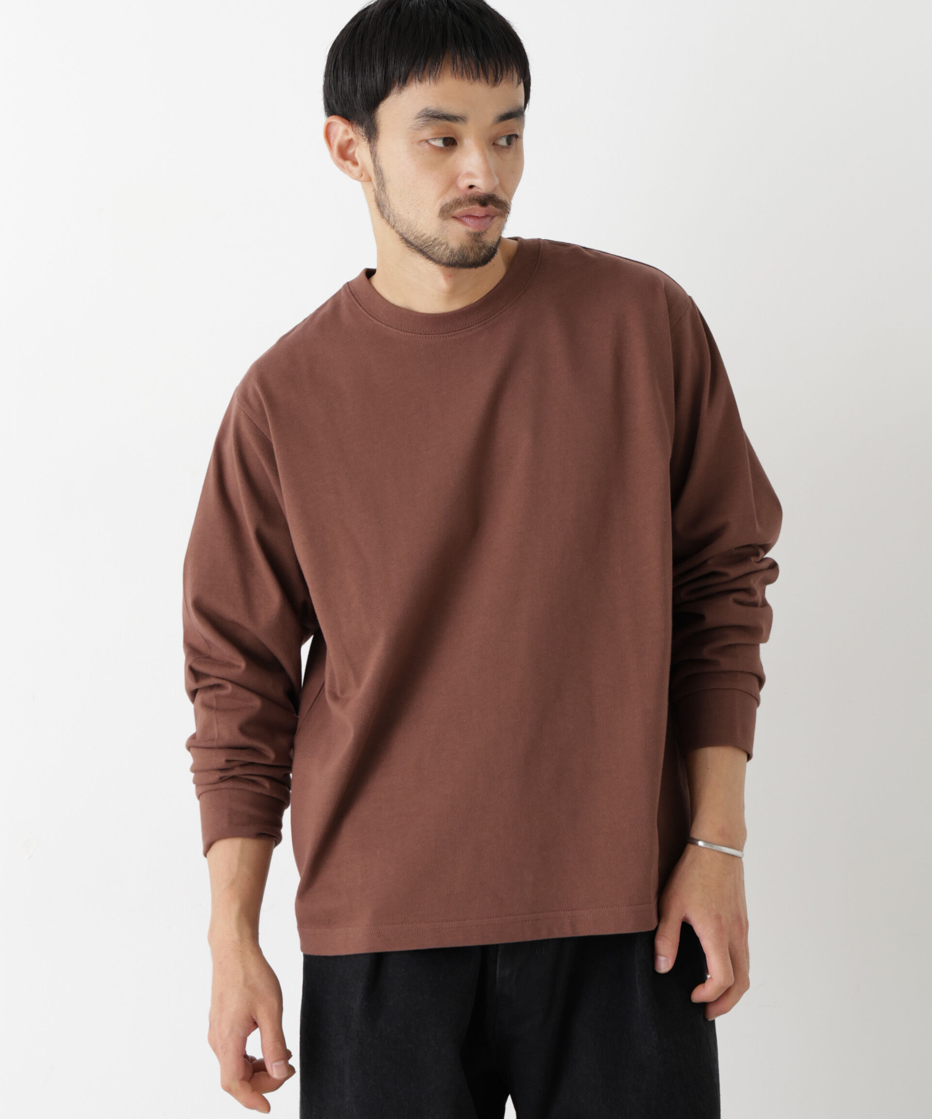 NANO universe「WEB限定/度詰めプレーティングクロップドTシャツ長袖」|Tシャツ・カットソー|