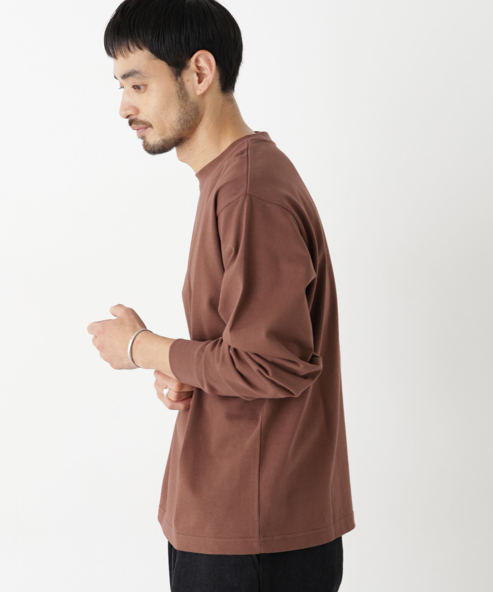 NANO universe「WEB限定/度詰めプレーティングクロップドTシャツ長袖」|Tシャツ・カットソー|