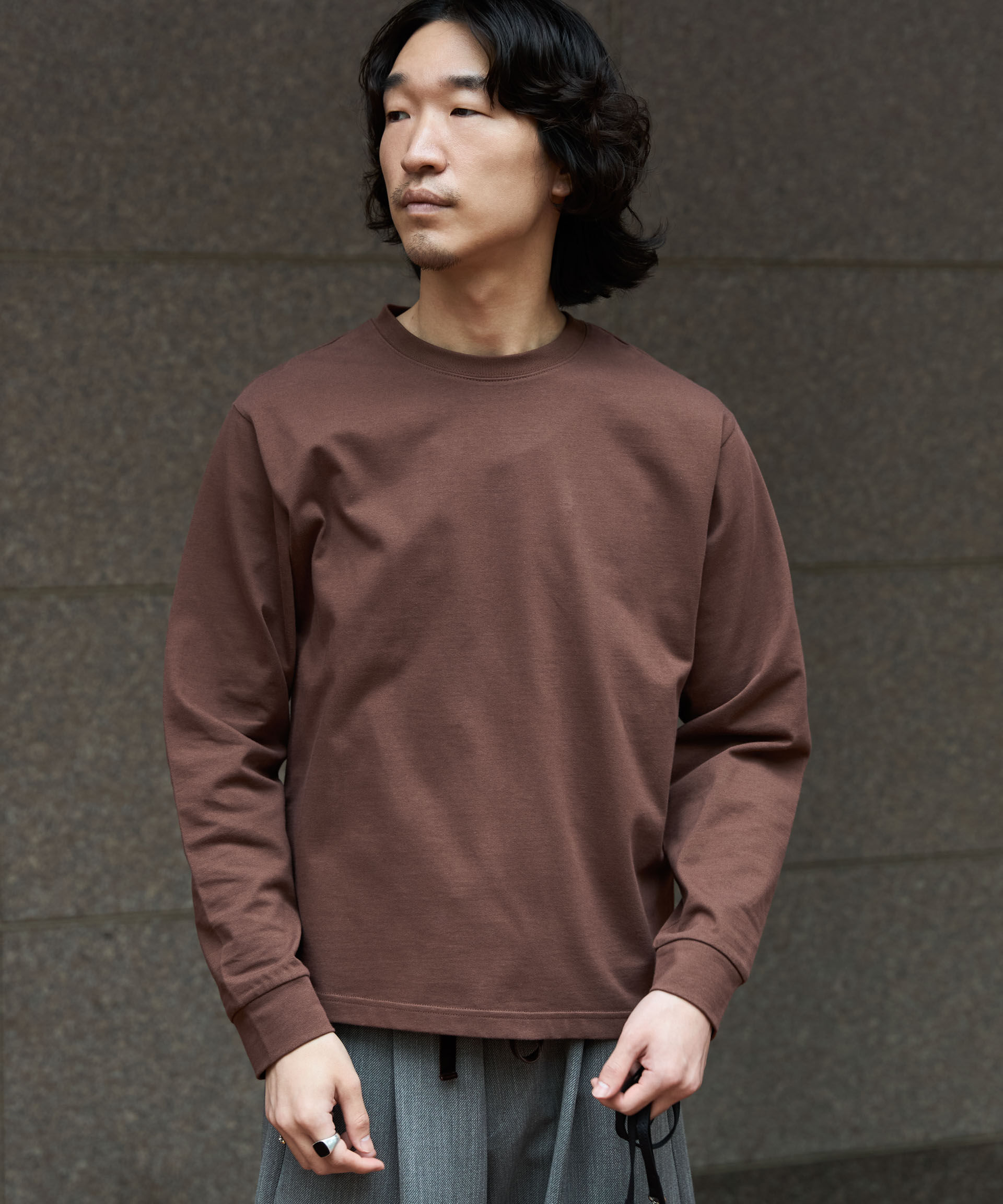 NANO universe「WEB限定/度詰めプレーティングクロップドTシャツ長袖」|Tシャツ・カットソー|