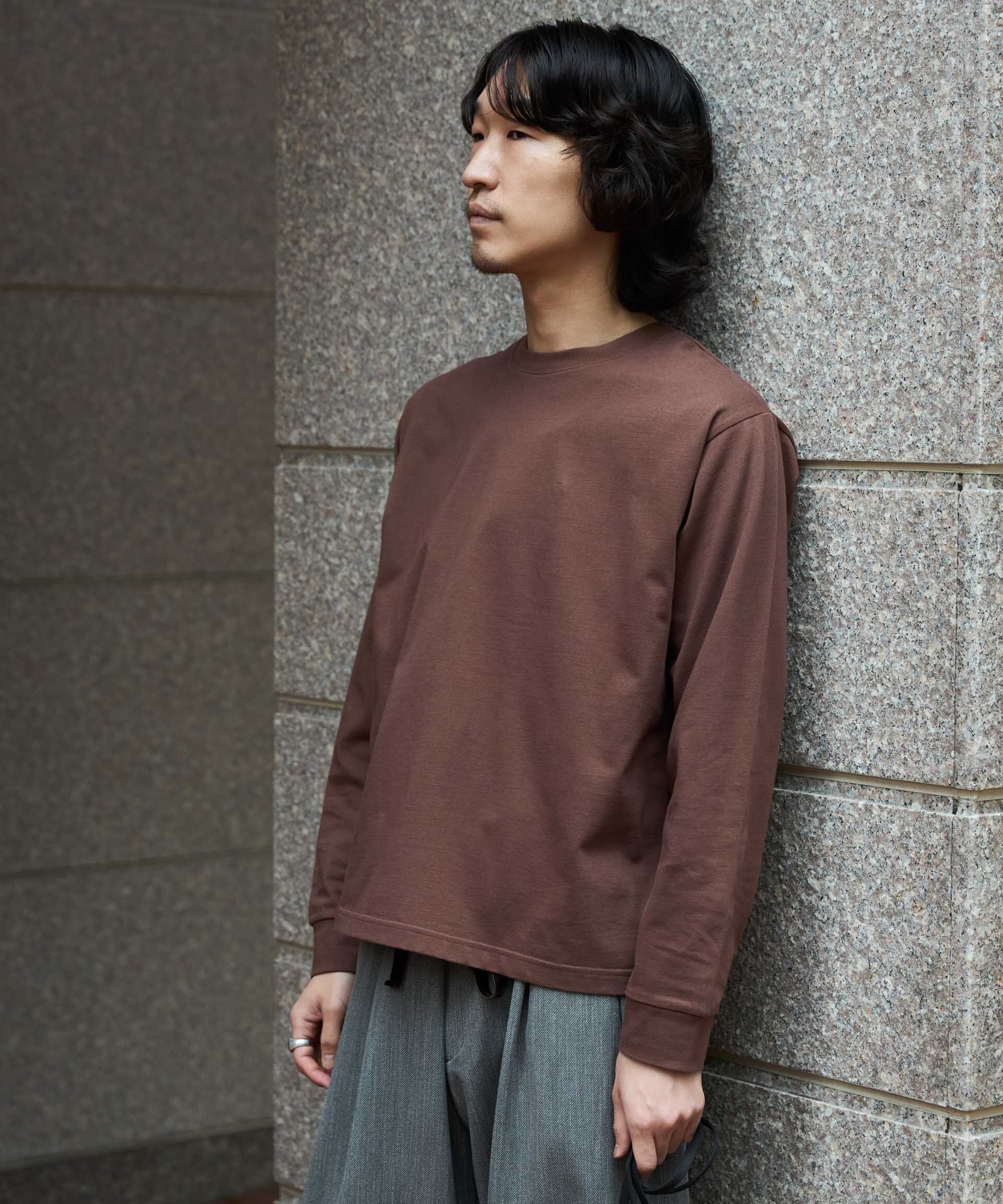 NANO universe「WEB限定/度詰めプレーティングクロップドTシャツ長袖」|Tシャツ・カットソー|