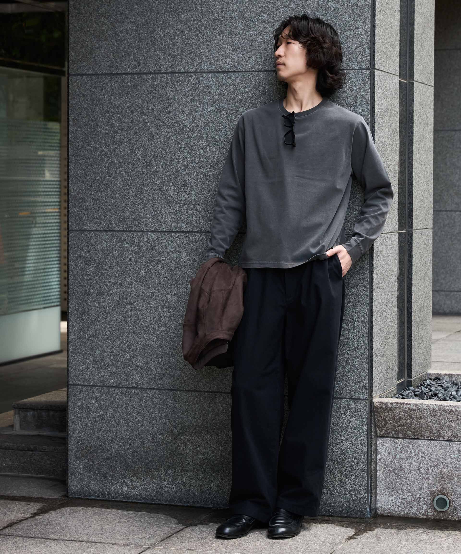 NANO universe「WEB限定/度詰めプレーティングフェードカラークロップドTシャツ長袖」|Tシャツ・カットソー|
