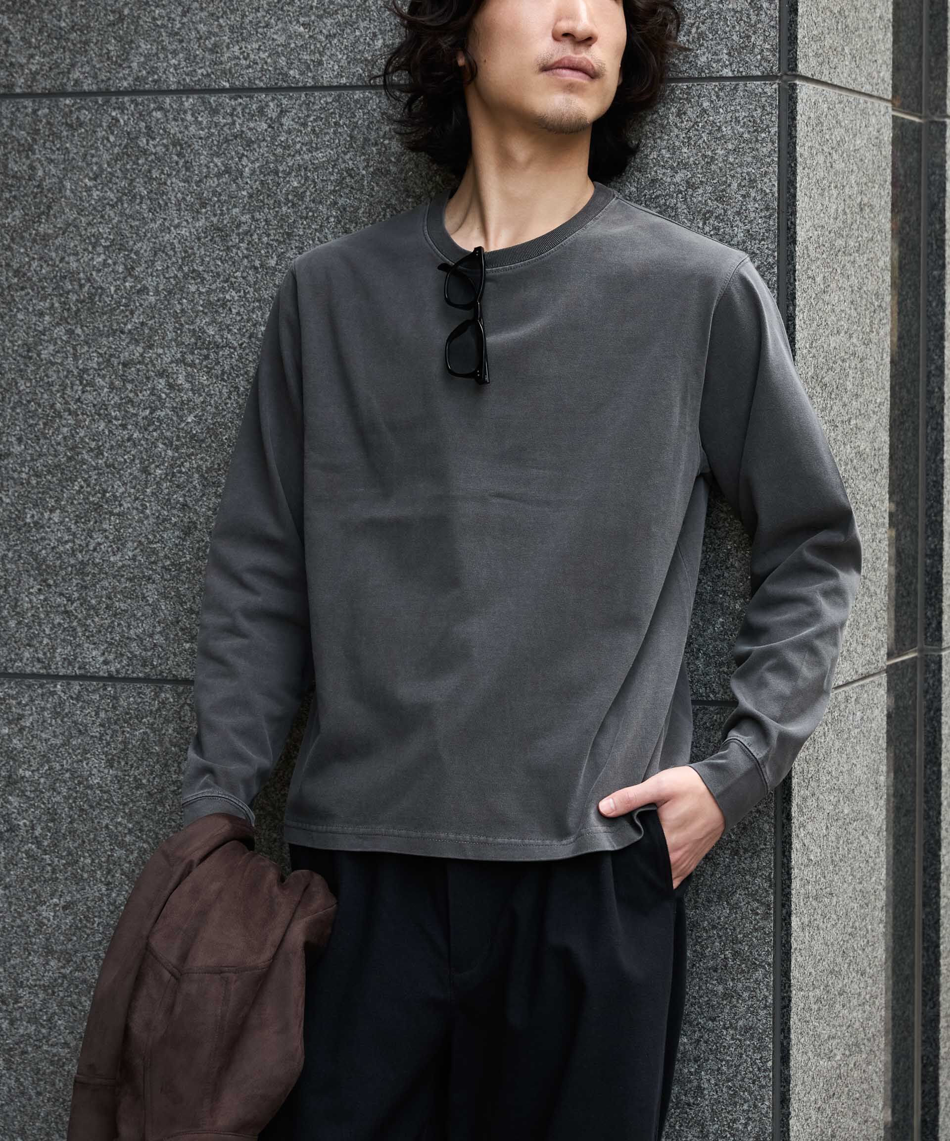NANO universe「WEB限定/度詰めプレーティングフェードカラークロップドTシャツ長袖」|Tシャツ・カットソー|
