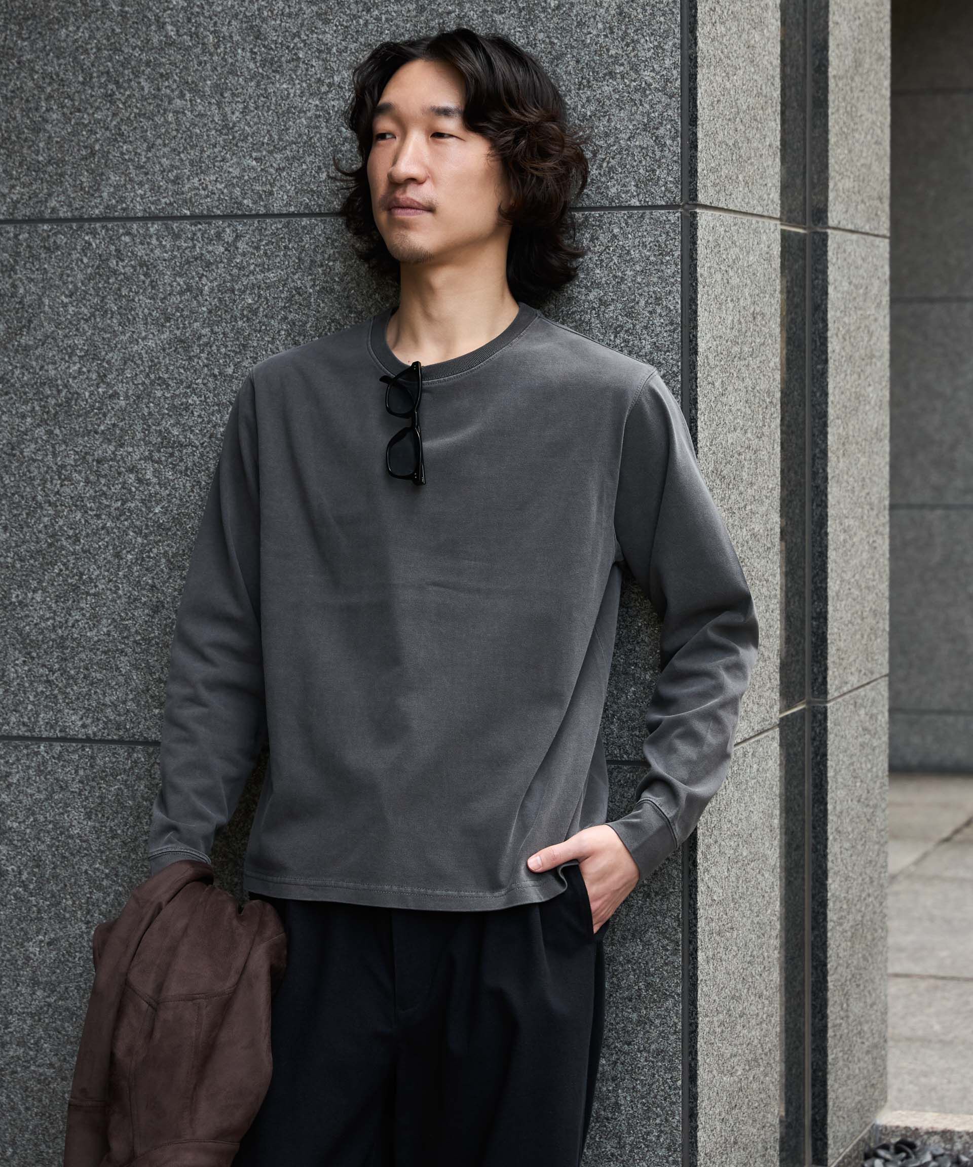 NANO universe「WEB限定/度詰めプレーティングフェードカラークロップドTシャツ長袖」|Tシャツ・カットソー|