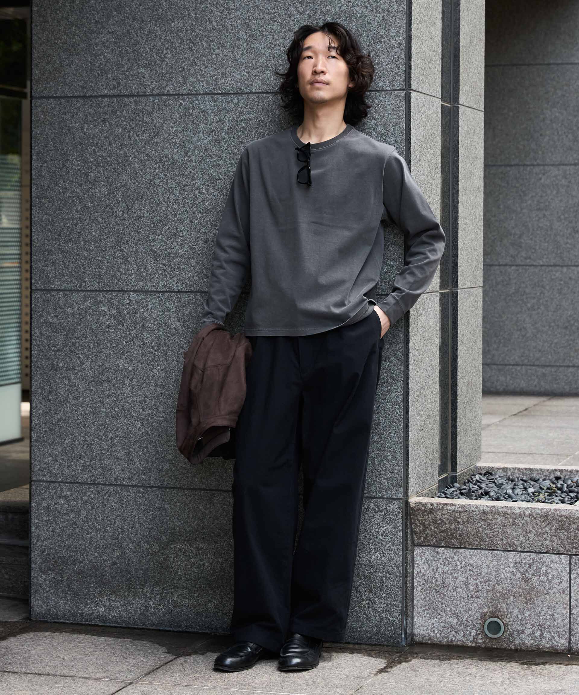 NANO universe「WEB限定/度詰めプレーティングフェードカラークロップドTシャツ長袖」|Tシャツ・カットソー|