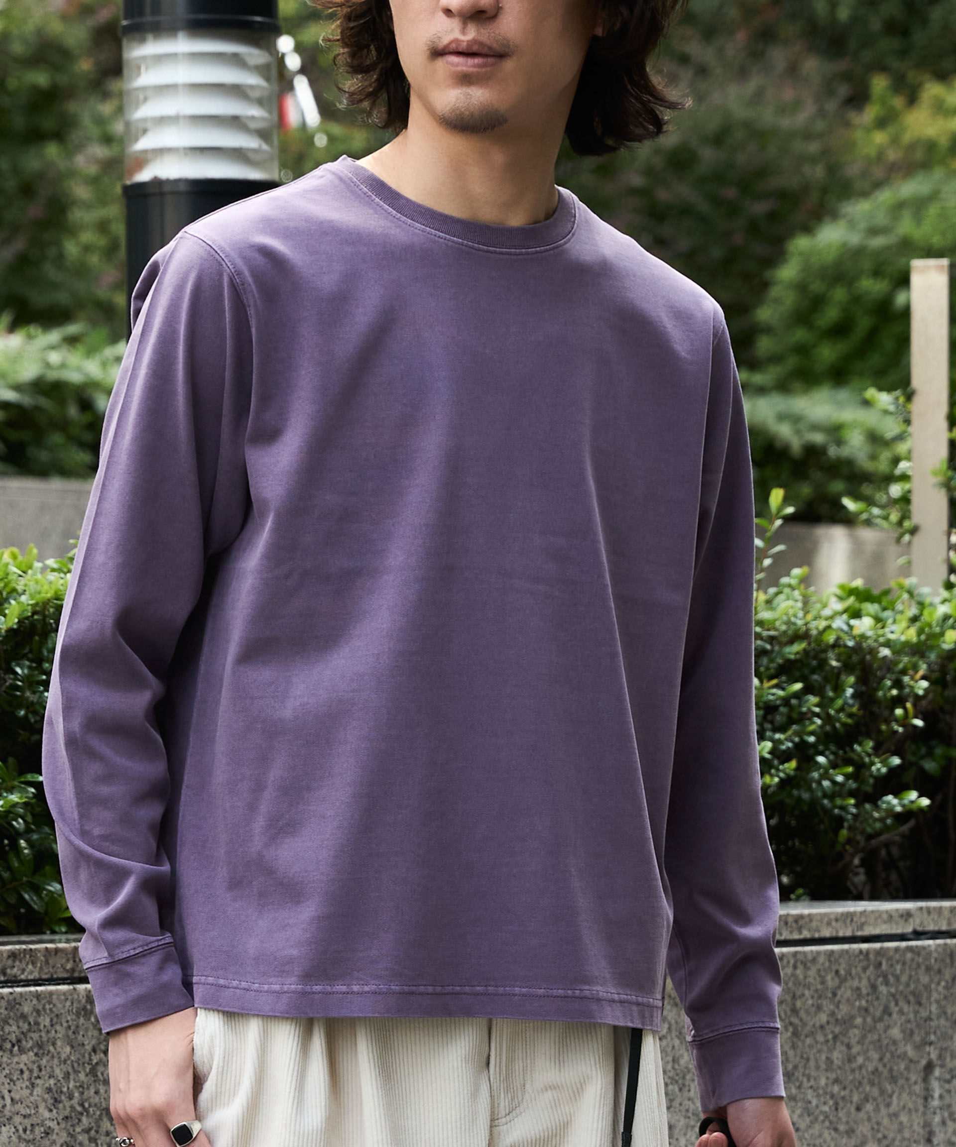 NANO universe「WEB限定/度詰めプレーティングフェードカラークロップドTシャツ長袖」|Tシャツ・カットソー|パープル