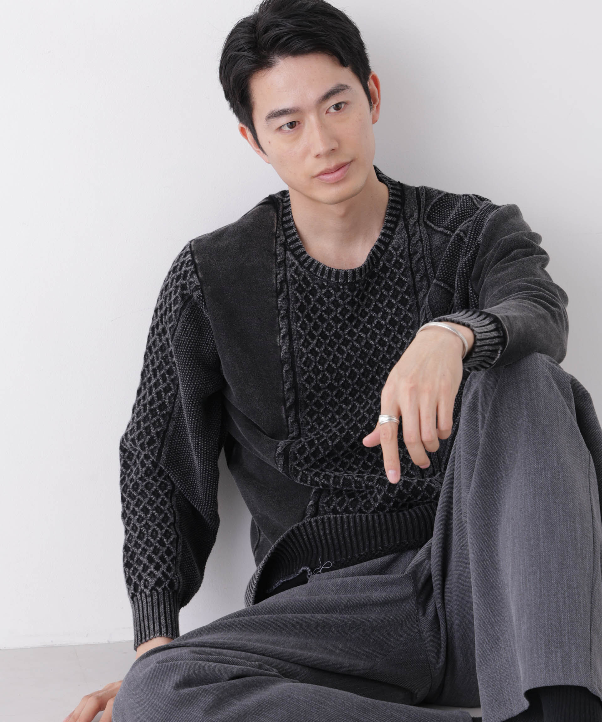 NANO universe「ニットドッキングカットソー」|Tシャツ・カットソー|ブラック