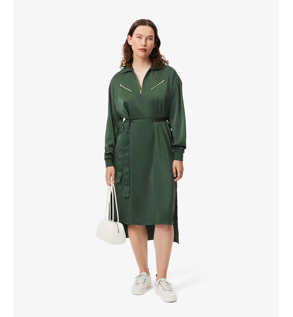 LACOSTE「サイドスリット シャイニーツイルロングドレス ハーフジップワンピース」|ワンピース|