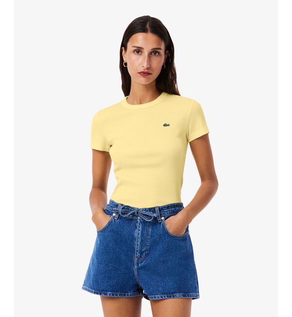 LACOSTE「タイトフィットリブニットTシャツ」|Tシャツ・カットソー|イエロー