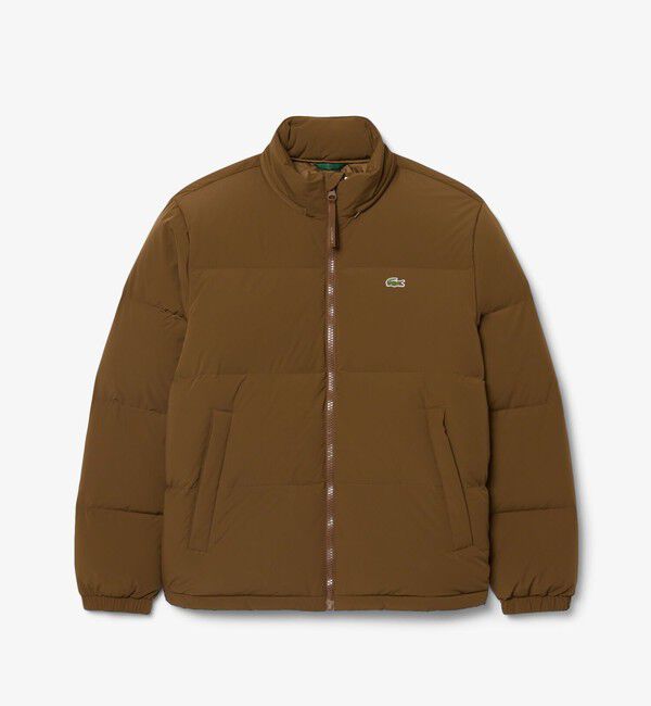 LACOSTE「撥水 防風 テクニカルファブリック ボリュームダウンフーデッドジャケット」|ダウン|ブラウン