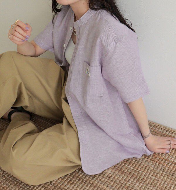 fredy emue「【GEVACO/ゲバコ】綿麻バンドカラーシャツ」|シャツ・ブラウス|パープル系その他