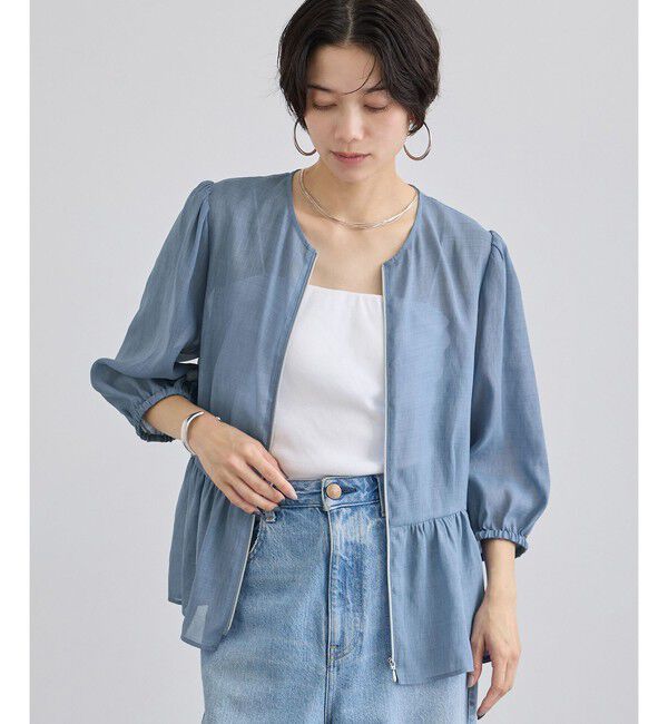 SALON adam et rope'「リネンライクシアージップアップシャツ」|シャツ・ブラウス|ブルー系(45)