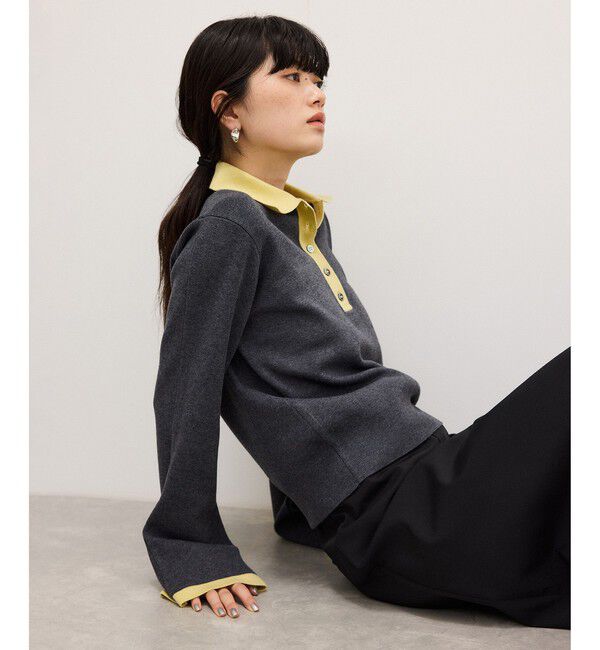 ADAM ET ROPE'「【WEB限定】・【定番】バイカラーポロニットプルオーバー」|ポロシャツ|