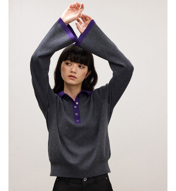 ADAM ET ROPE'「【WEB限定】・【定番】バイカラーポロニットプルオーバー」|ポロシャツ|グレー(07)