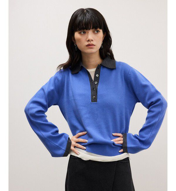 ADAM ET ROPE'「【WEB限定】・【定番】バイカラーポロニットプルオーバー」|ポロシャツ|
