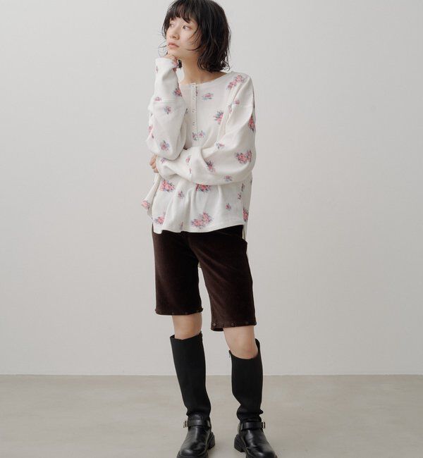  「フラワーワッフルヘンリートップス」|Tシャツ・カットソー|