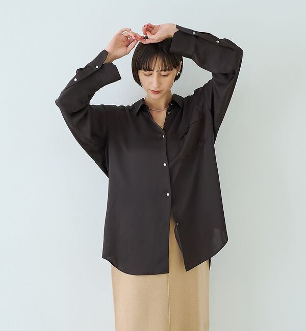 Rouge vif「サテンウエストリボン付きシャツ」|シャツ・ブラウス|