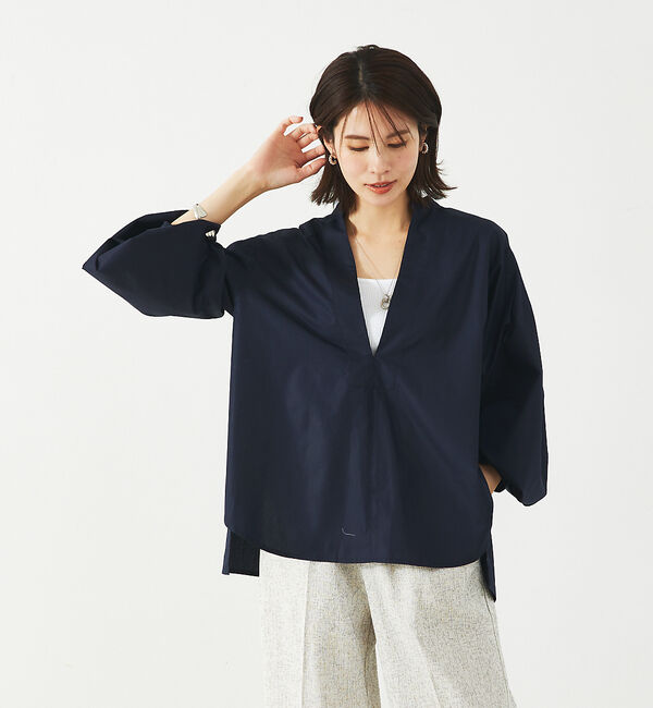 abahouse mavie「袖タック深Vネックシャツ」|シャツ・ブラウス|