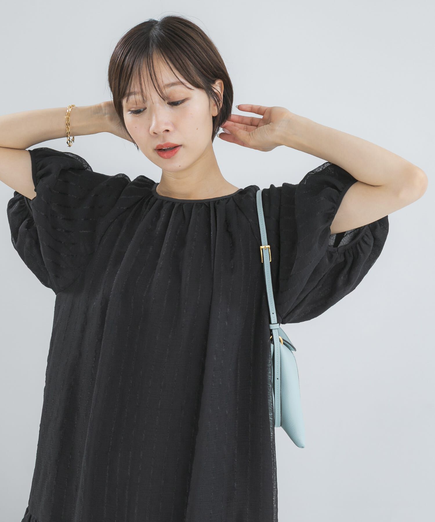 URBAN RESEARCH ROSSO「シアーストライプボリュームスリーブワンピース」|ワンピース|