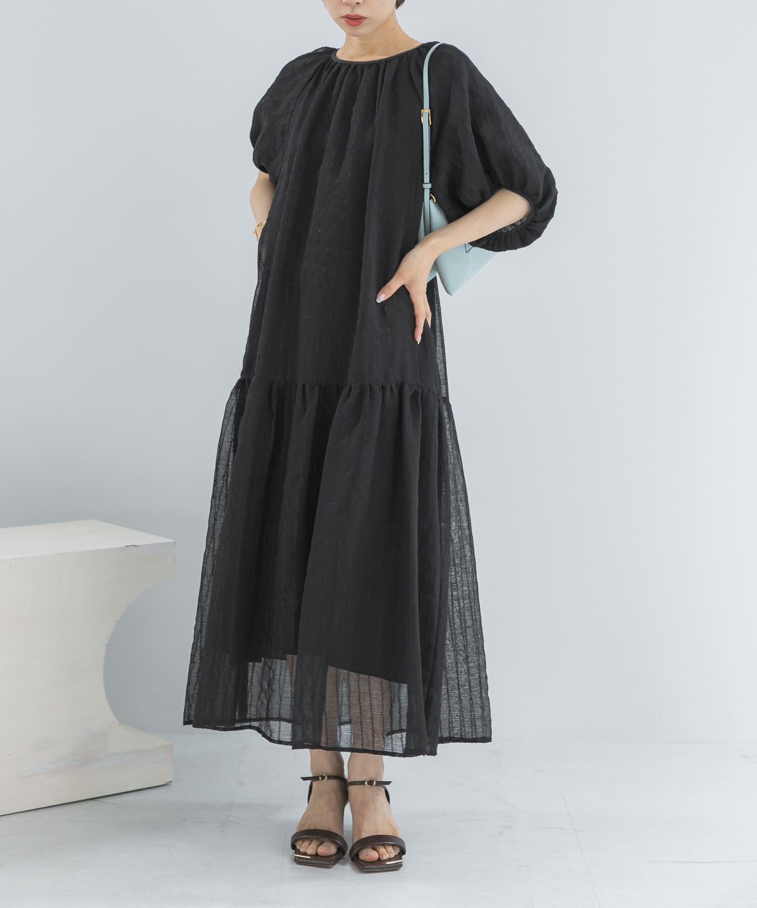 URBAN RESEARCH ROSSO「シアーストライプボリュームスリーブワンピース」|ワンピース|