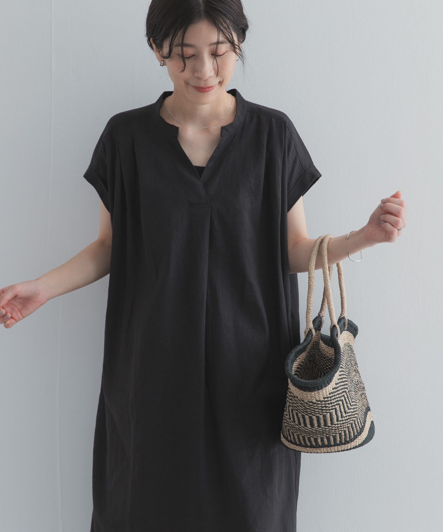 URBAN RESEARCH DOORS「リネンレーヨンスキッパーフレンチワンピース」|ワンピース|