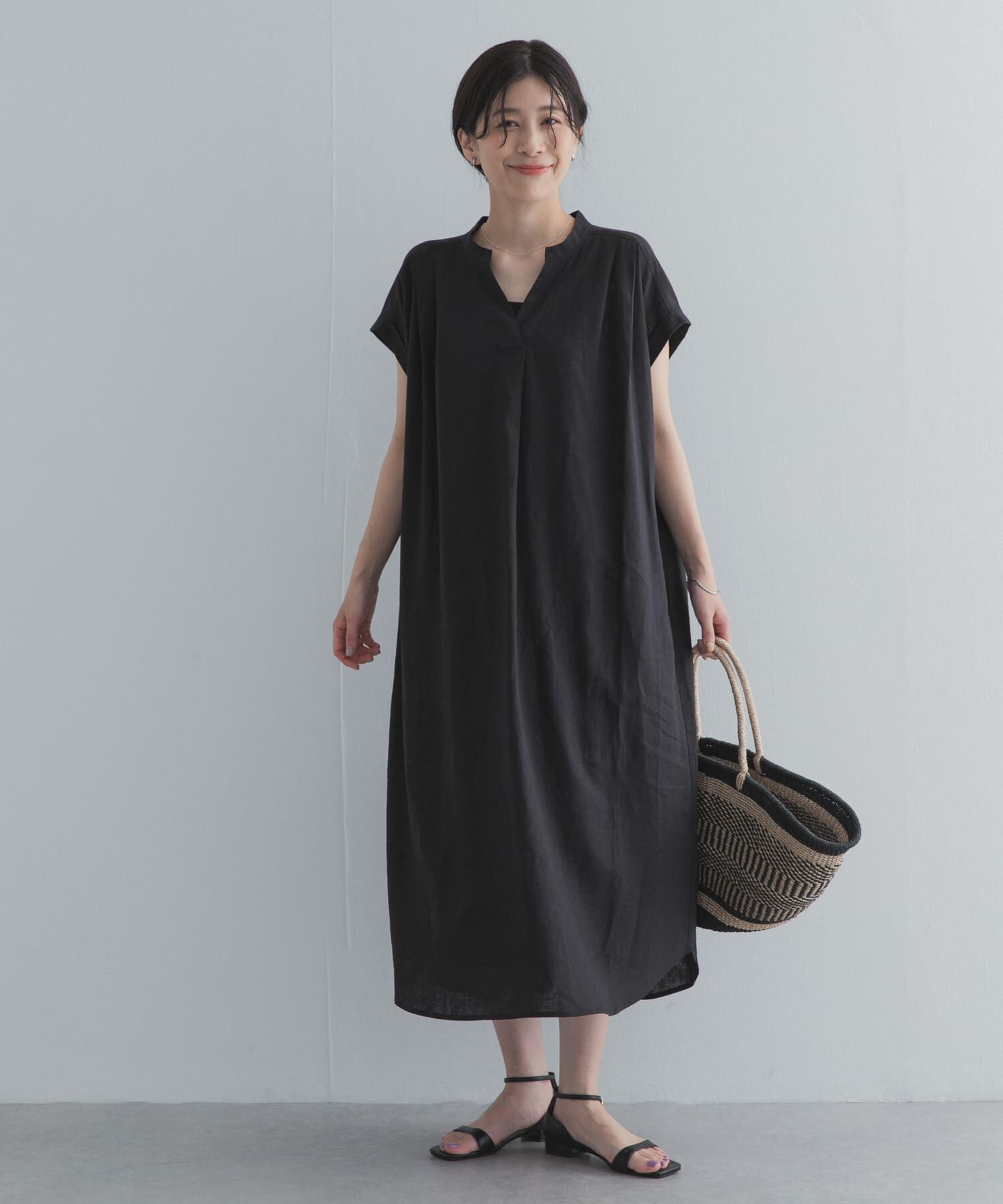 URBAN RESEARCH DOORS「リネンレーヨンスキッパーフレンチワンピース」|ワンピース|