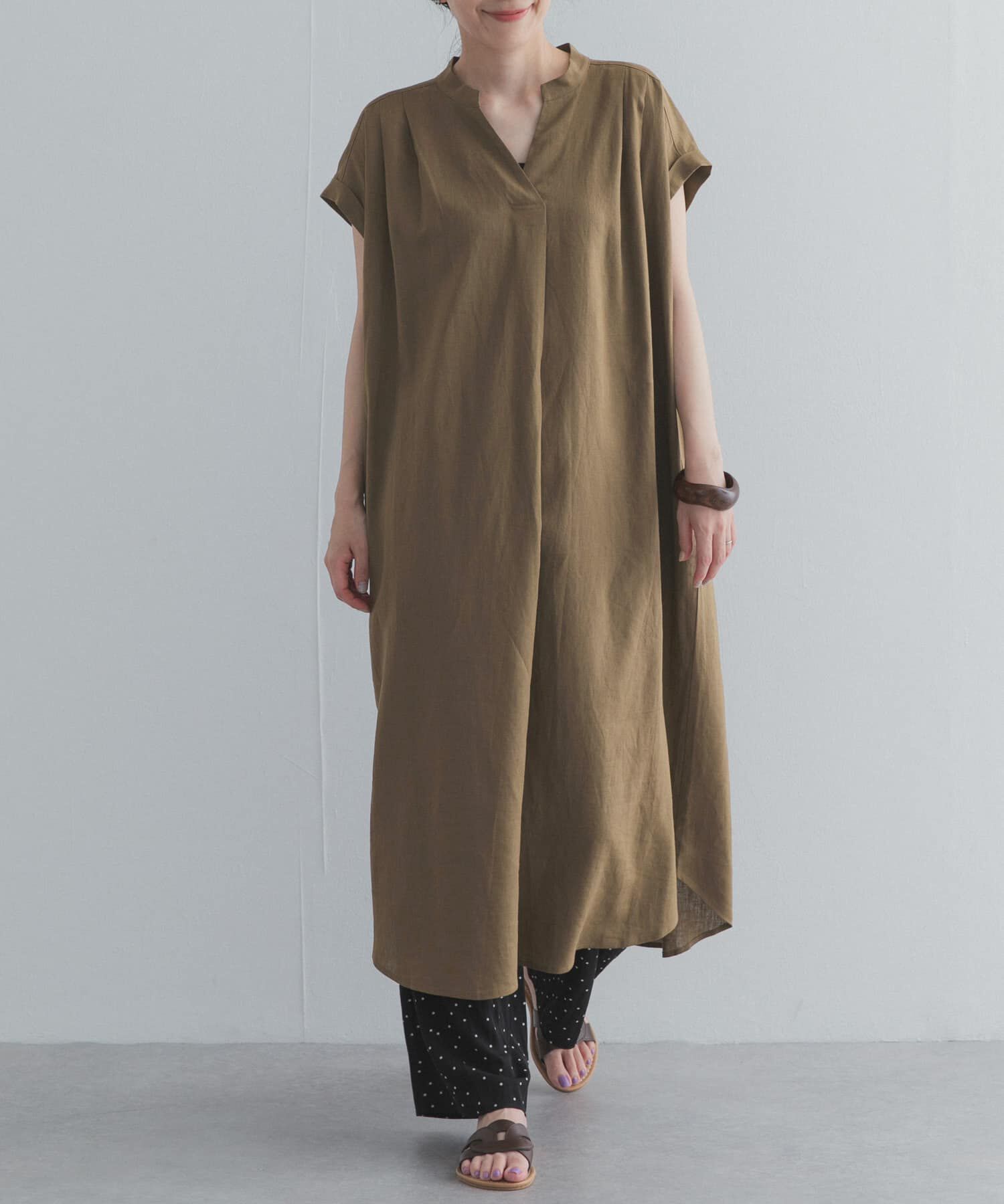 URBAN RESEARCH DOORS「リネンレーヨンスキッパーフレンチワンピース」|ワンピース|