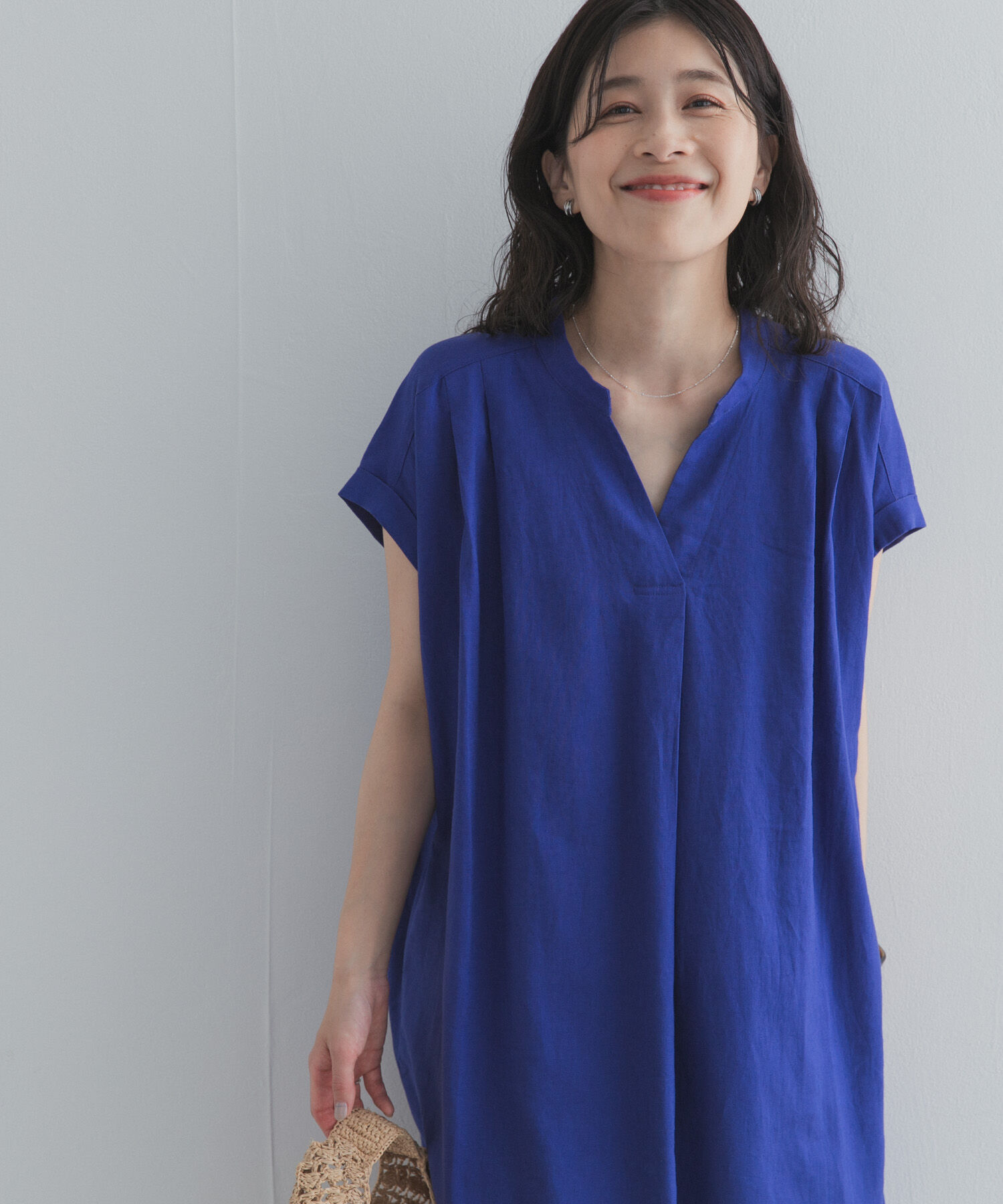 URBAN RESEARCH DOORS「リネンレーヨンスキッパーフレンチワンピース」|ワンピース|ロイヤルブルー